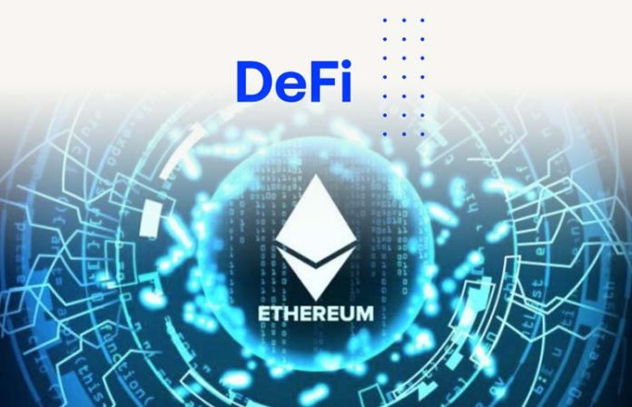 Picture of DeFi written above an Ethereum logo