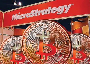 Picture of MicroStrategy with bitcoins in front of it