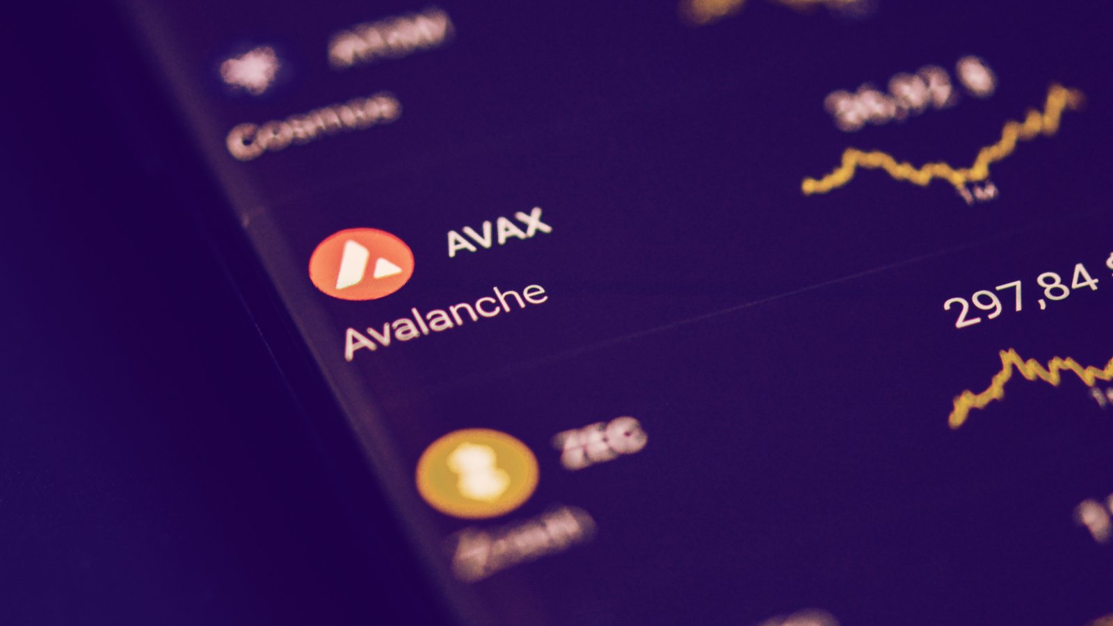 Picture of a trading app on a mobile phone with the $AVAX market open