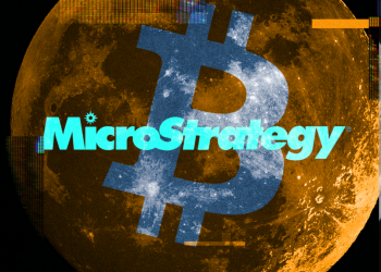 MicroStrategy in front of bitcoin imprinted on planet Earth