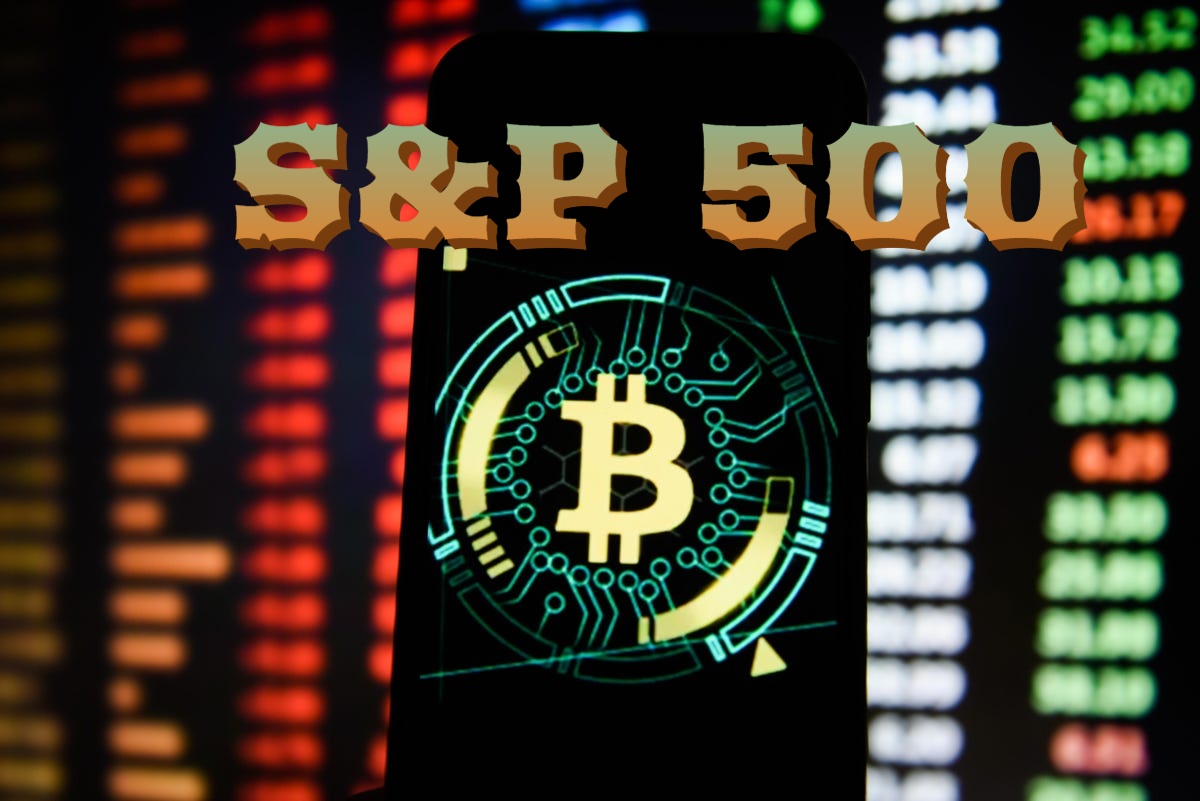 Bitcoin and the S&P in front of a market chart