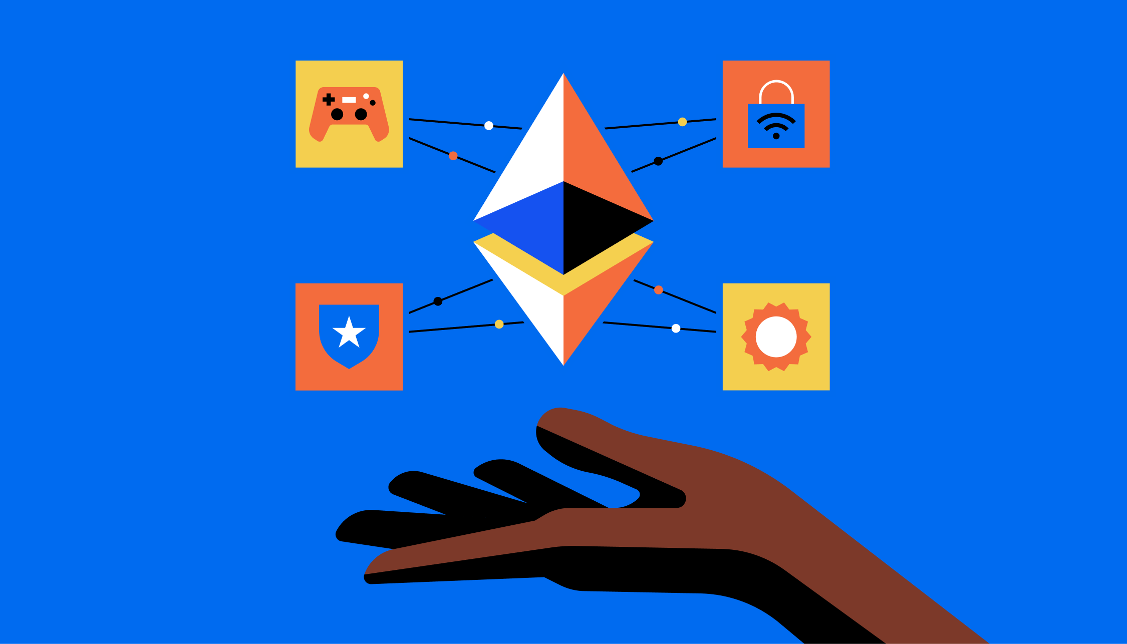 Hand with Ethereum hovering above it