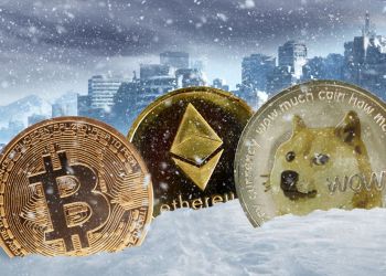 Crypto coins in snow