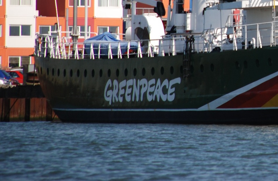 Greenpeace logo in a boat