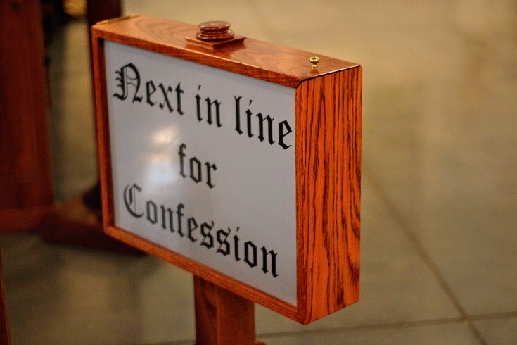 Coinfessions, "Next in Line for Confession" sign
