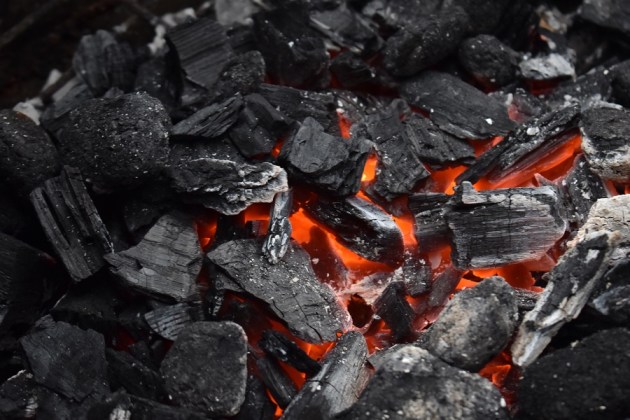 Burning coal, close up