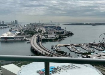 FTX Arena is pictured seeing it's exterior sports brand assets removed.