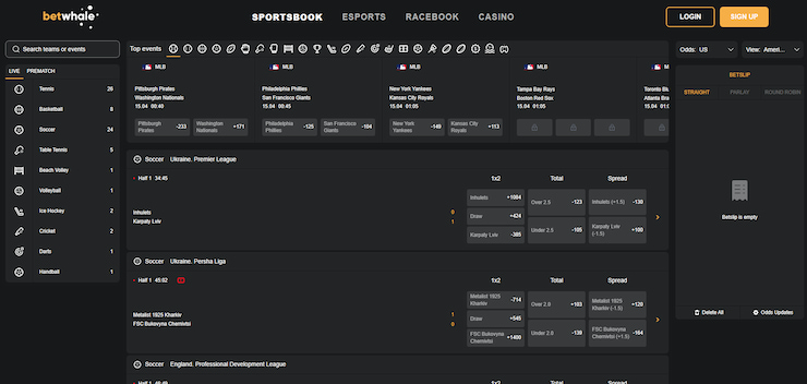 A screenshot of the BetWhale site, a sportsbook where you can enjoy sports betting without SSN.