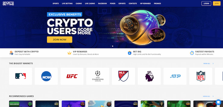 The homepage of a sports betting without SSN site, Sportsbetting.ag.