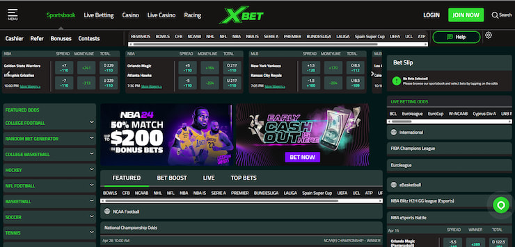 A snapshot of XBet, a site offering sports betting without SSN.
