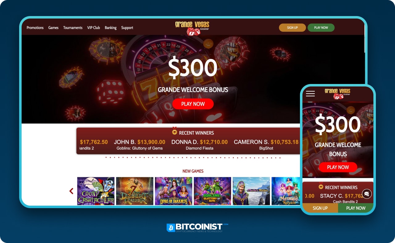 Grandevegas casino bonuses screenshot
