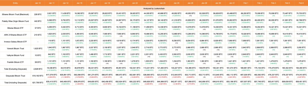 Spot Bitcoin ETF acumulando emissores |  Fonte: Lookonchain no X