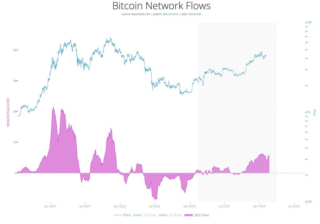 Bitcoin network flows | Source: Willy Woo on X