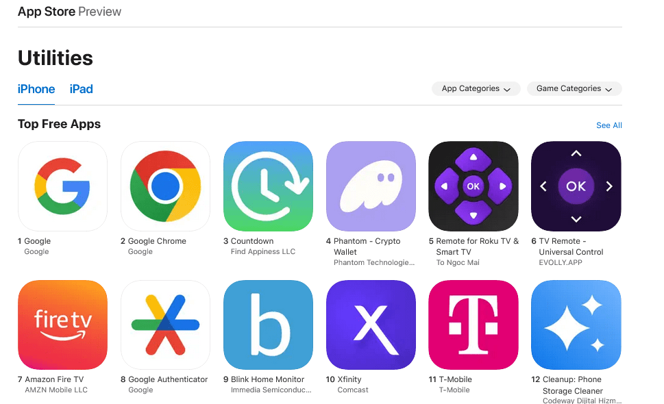 Top utility apps | Source: Apple Store