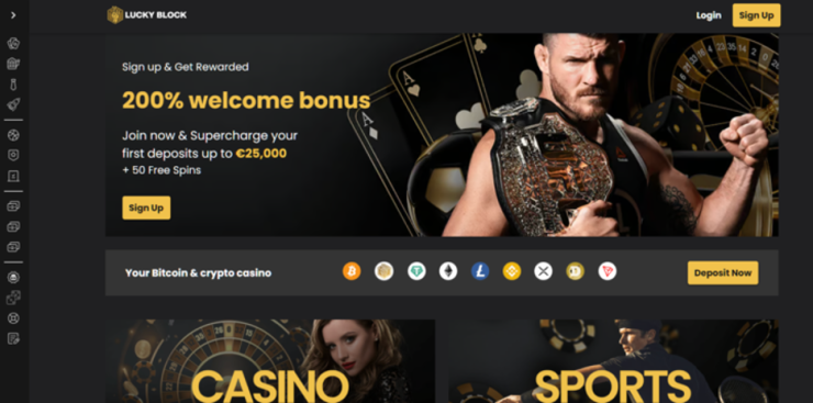 lucky block online casino Singapore welcome promo featuring an image of UFC star, Michael Bisping