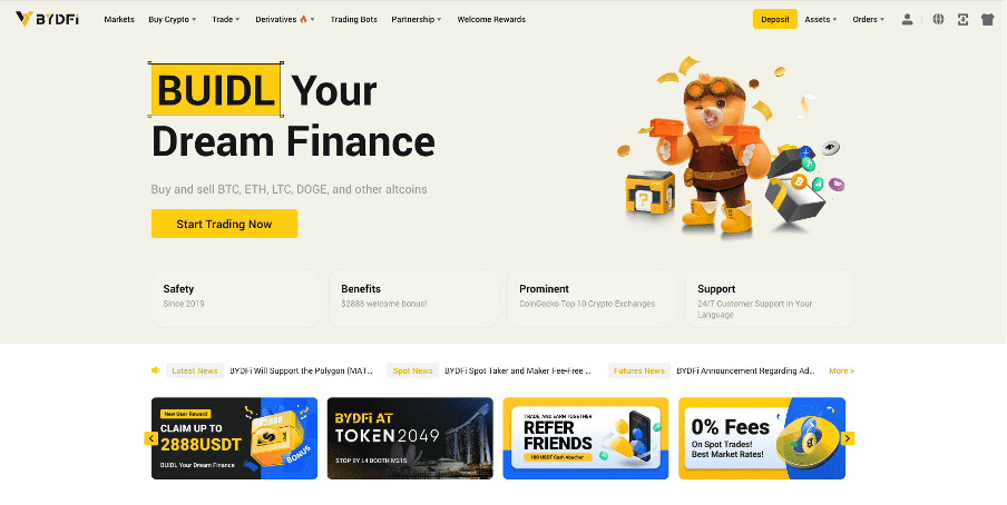 BYDFi homepage screenshot