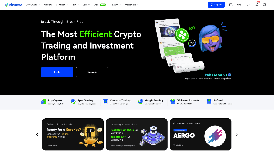 Phemex homepage