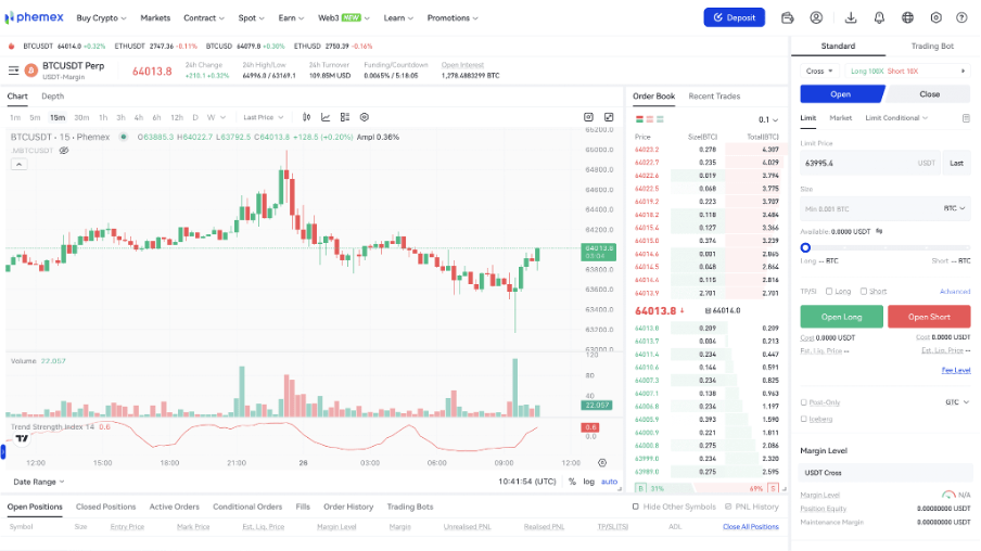 Phemex contract trading screenshot