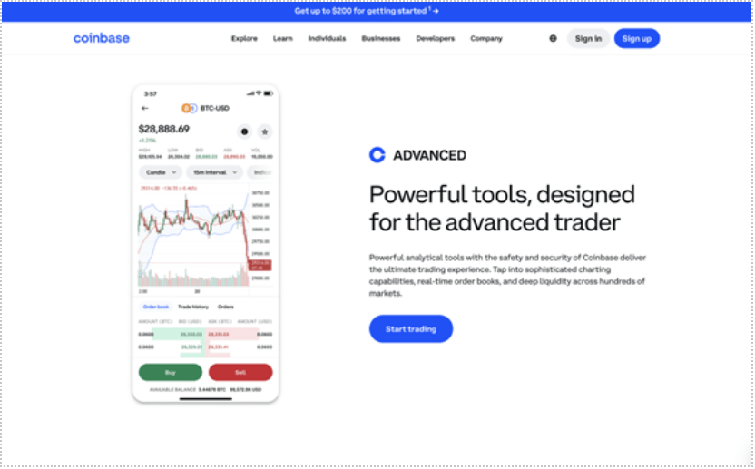 Coinbase homepage screenshot 