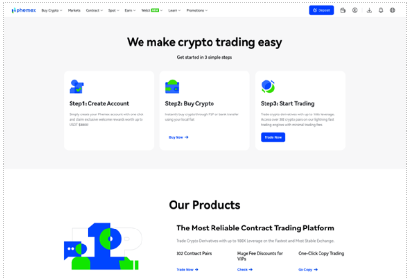 Phemex website front page