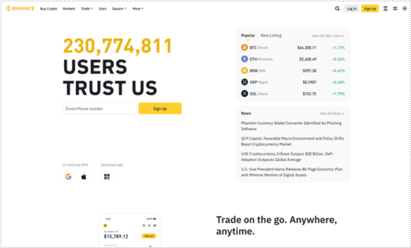 binance website homepage 