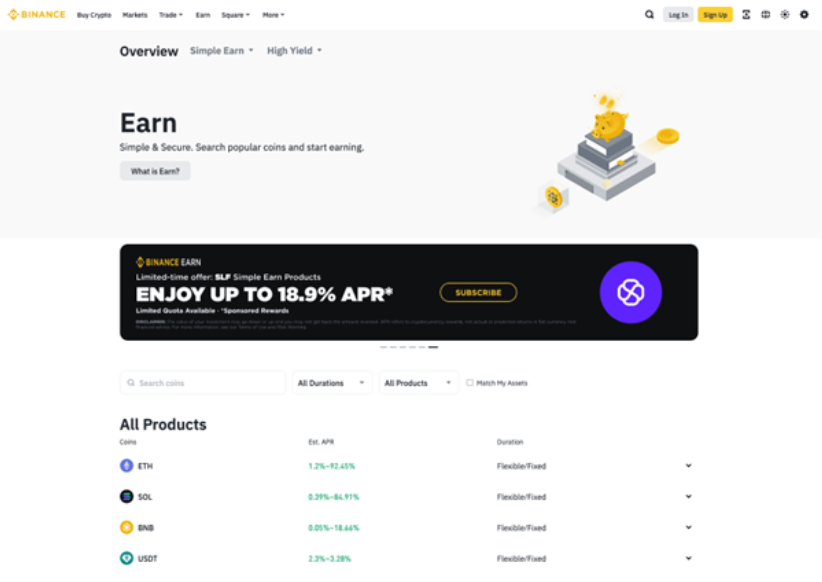 earn staking page 