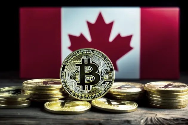 image of a Bitcoin coin with a flag of Canada behind