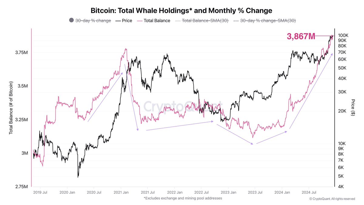 Bitcoin total whale holdings