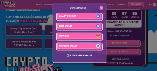 Connect your chosen crypto wallet to buy Crypto All-Stars’ native token