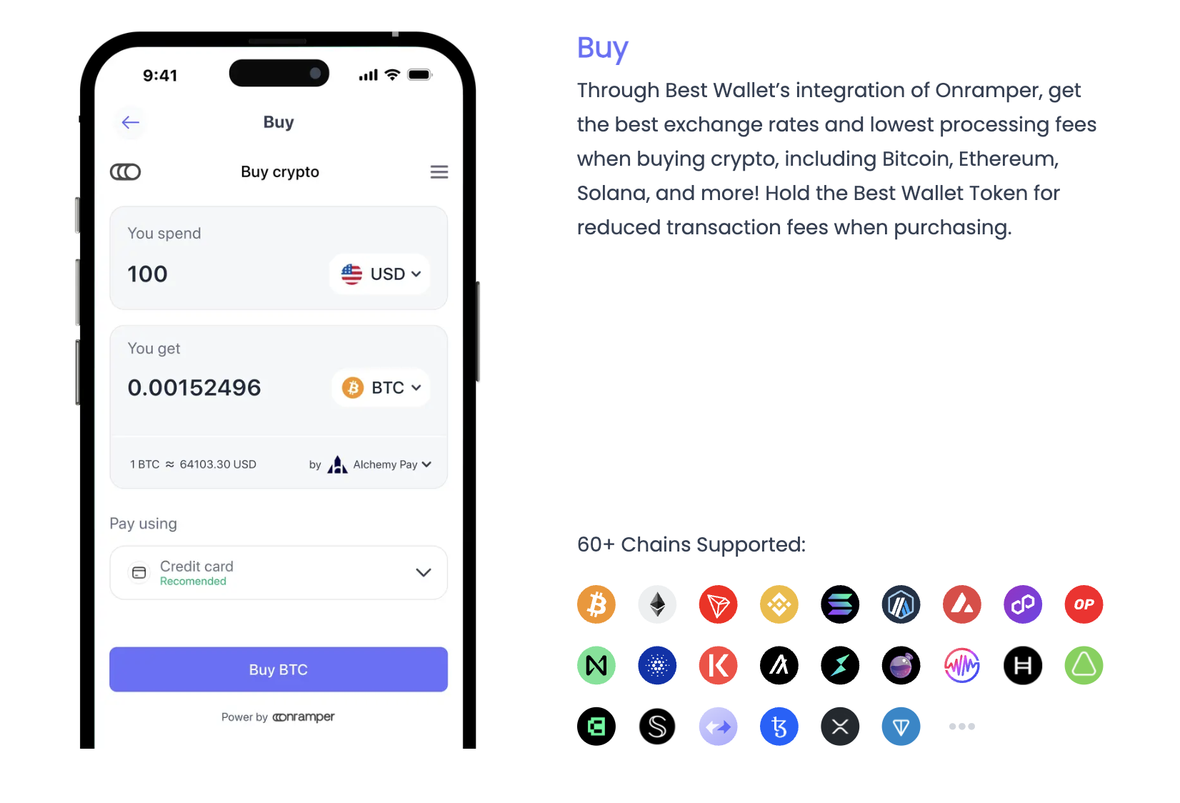 Best Wallet multi-chain feature with support for 60+ currencies