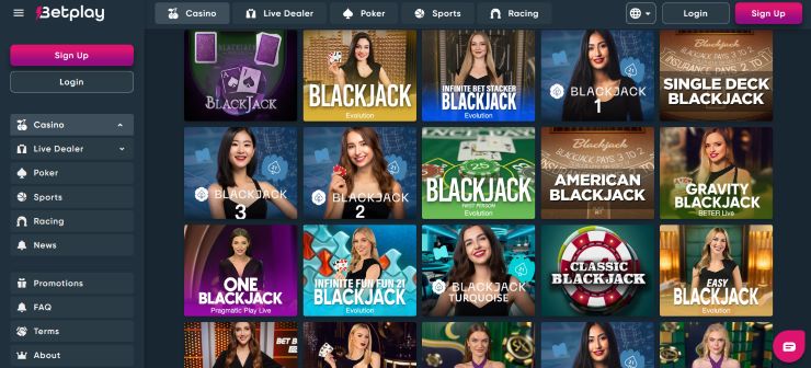 a screen grab of BetPlay Litecoin casino's live dealer options