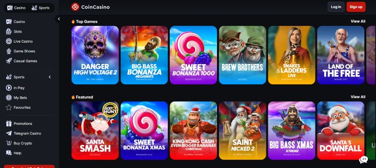 game selection at CoinCasino Litecoin gambling site