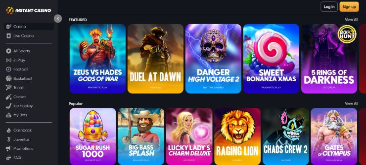 Instant Casino's slots selection