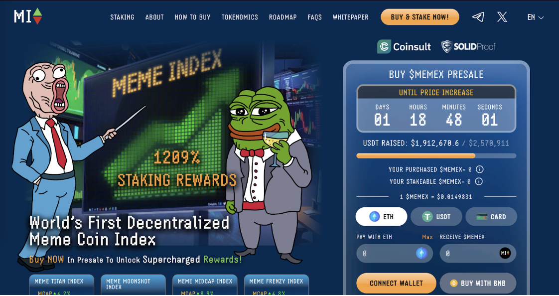 Meme Index crypto meme coin website
