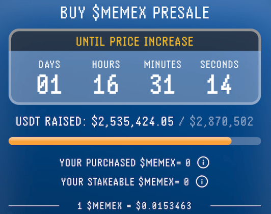 $MEMEX pre-sale raised $2.5 million