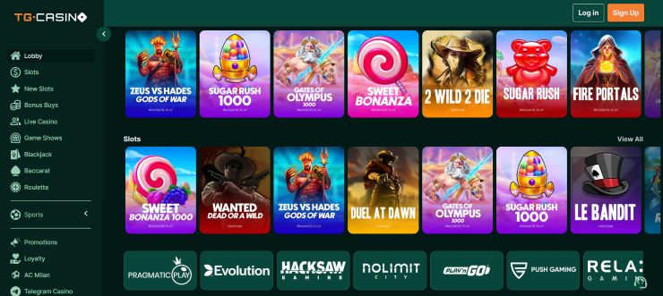 a selection of slots and developers available TG Casino Litecoin gambling site