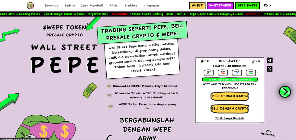 Wall Street Pepe tembus $50 Juta