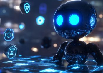 AIと仮想通貨のテクノロジーを表現した未来的な3Dビジュアル