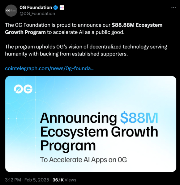 0G Foundation Announcement on X