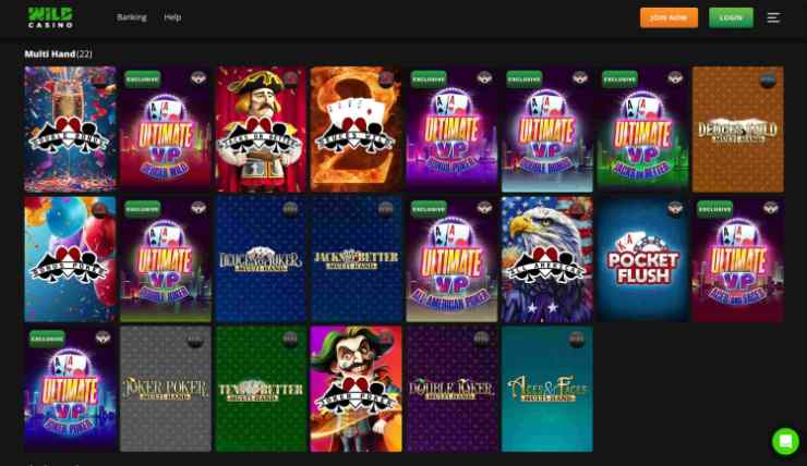 A snapshot of Wild Casino's video poker slots A snapshot of Wild Casino's video poker slots