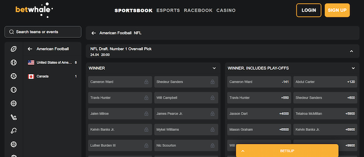 NFL betting sites BetWhale NFL draft odds