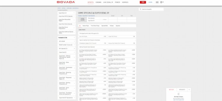 A screenshot of Bovada florida sports betting site