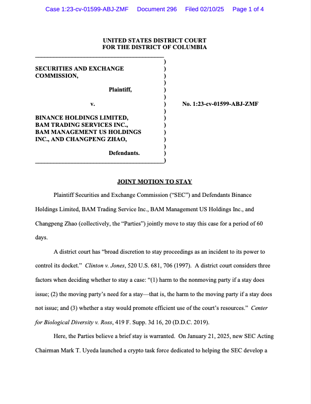 US SEC and Binance Request 60-Day Pause In Crypto Lawsuit US SEC and Binance Request 60-Day Pause In Crypto Lawsuit