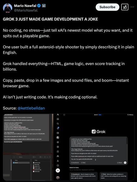 MarioNawfal's post on X about GrokAI