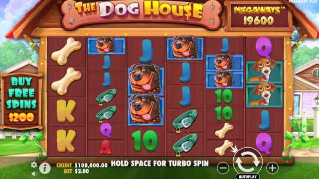 A screenshot from The Dog House Megaways by Pragmatic Play.