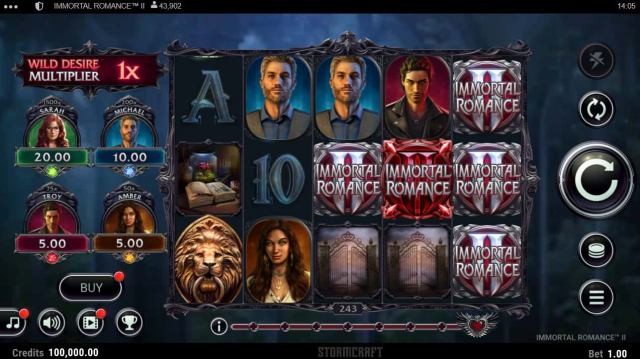 A screenshot from the Immortal Romance II slot by Stormcraft.