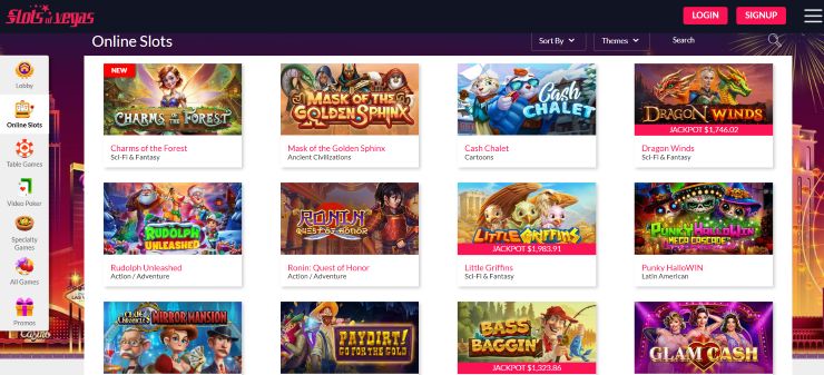 a snapshot of the slots selection at Slots of Vegas 