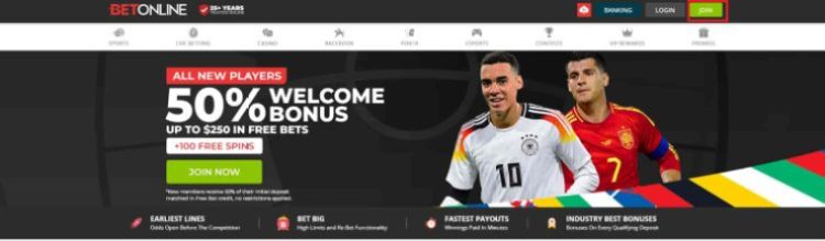 A screenshot of the BetOnline Florida betting site home screen