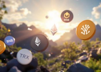 イーサリアムやカルダノなど主要アルトコインのロゴが浮かぶデジタル空間