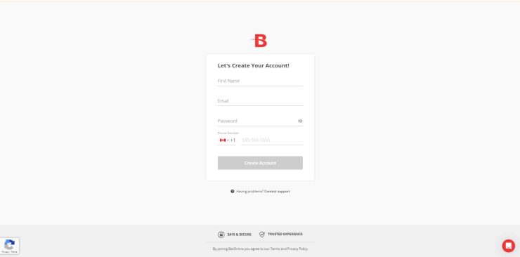BetOnline registration - Step two